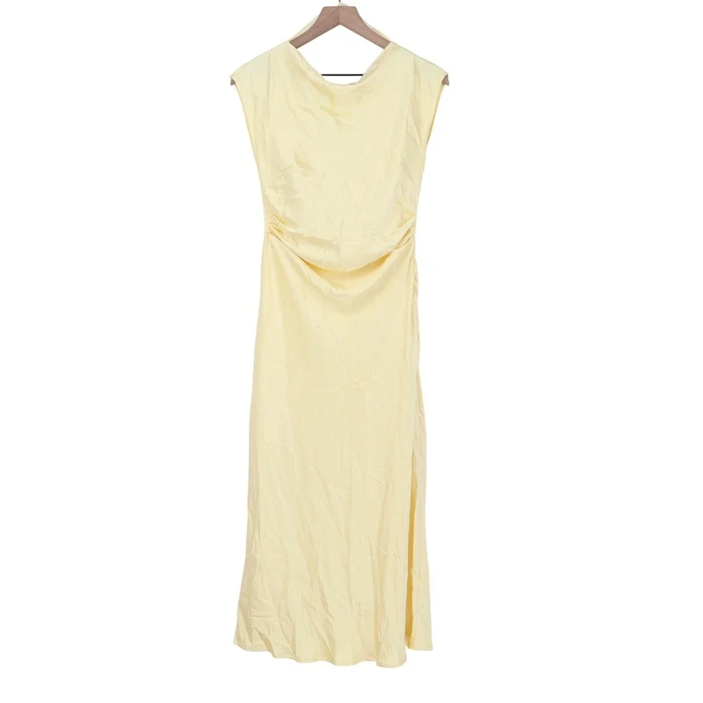 NWT Here Comes the Sun Butter Yellow Elegant Satin Maxi Dress - Picture 2 of 15